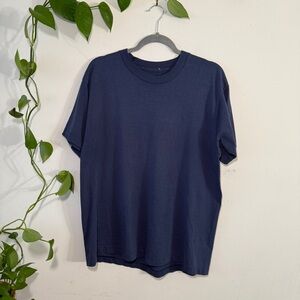 Single Stitch Navy Blue Plain / Blank Tee -MEDIUM